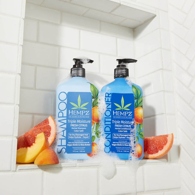 Hempz Triple Moisture Fresh Citrus Shampoo & Conditioner for Dry and Damaged Hair with Vegan Biotin and Shea Butter